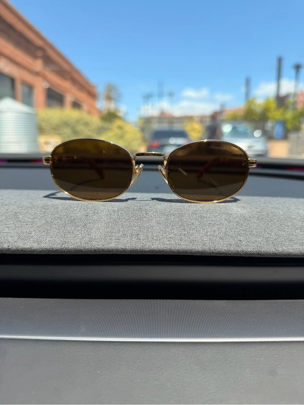 Prada Brown Lens Tortoise Oval Sunglasses with Navy Case - Picture 2 of 6